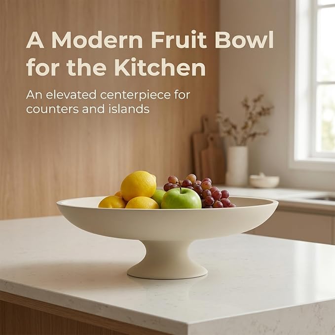 Cream Concrete Decorative Fruit Bowl, 11.45" Large Modern Pedestal Bowl for Kitchen Counter, Coffee Table, Entryway Table, Centerpiece Catch All Key Bowl