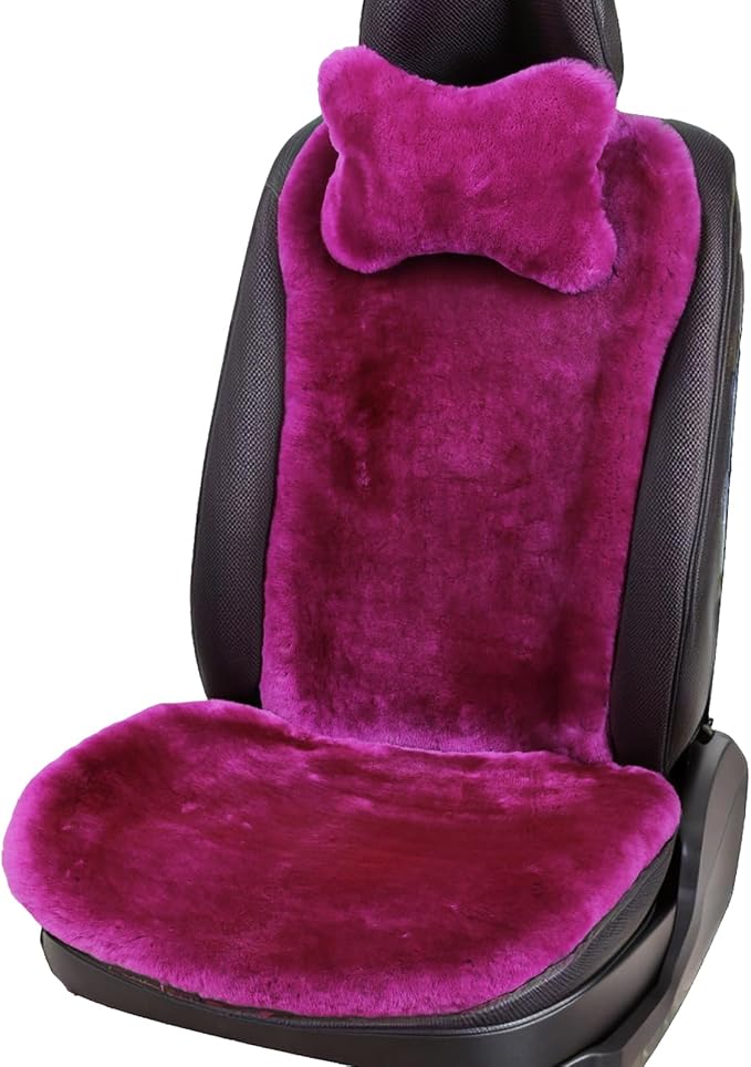 OGLAND Fluffy Fuzzy Sheepskin Car Seat Covers for Universal Soft Cozy Fuzzy Auto Wool Seat Cushion Accessories Automobiles(3 Pack Front, Magenta)