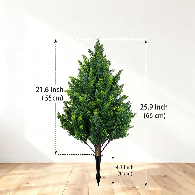 2Ft Artificial Cedar Topiary Trees (2-Pack) - UV Resistant Fake Shrubs with Ground Spike for Outdoor & Indoor Use, Front Porch, Garden Decor