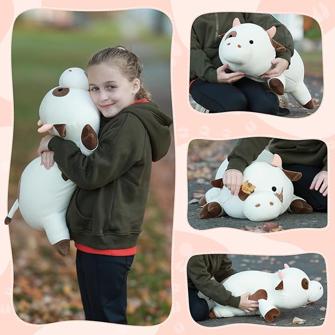 Tezituor Large Cow Plush Pillow,24" Soft Cow Stuffed Animal Hugging Pillow Squishy Cute Cow Toys for Kids Adults Christmas Birthday Gifts Bed Decor
