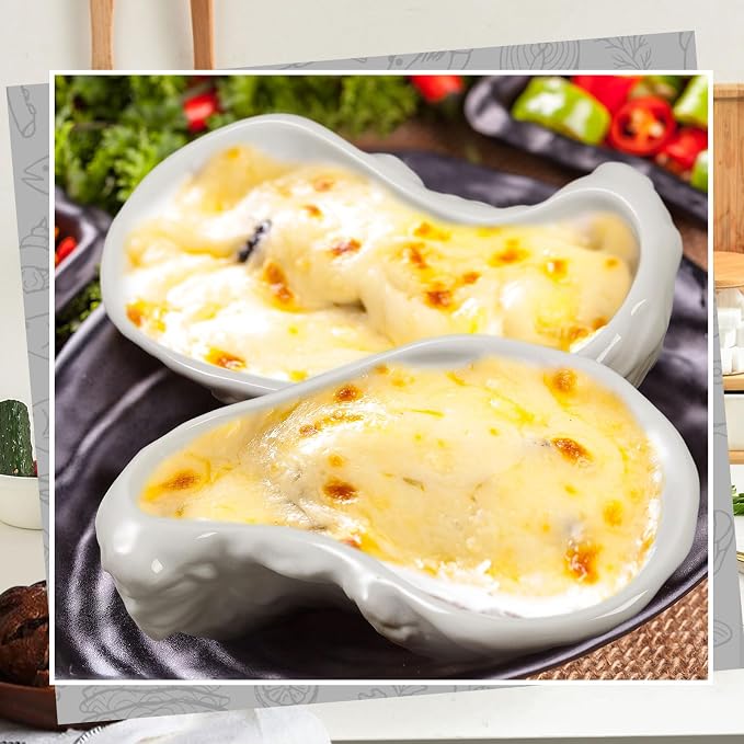 Reallnaive 12 Pcs Ceramic Oyster Shells Reusable Oyster Grilling Shells Large Clam Baking Dish Platter Plate for Cooking Shrimp Scallops Clams Seafood of All Kind