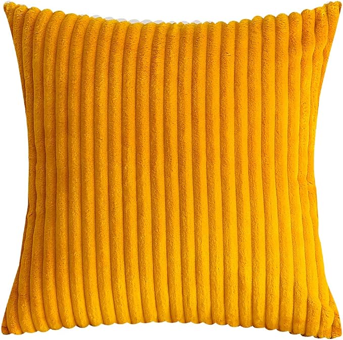 TangDepot Velvet Big Corduroy Pillow Covers 12x12 Deep Yellow 2-Pack | Soft wide-stripe corduroy pillow cover, hidden zipper, machine washable, easy refresh, for bedroom living room indoor outdoor
