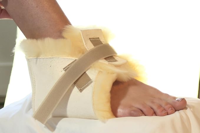 Sheepskin Ranch Sofsheep Medical Sheepskin Heel Protector, Pressure Relief for Bed Sores, Ulcers, Sensitive Skin, Hospital Grade, Chrome Free, Washable, Hypoallergenic, Adjustable, Real Wool, Single