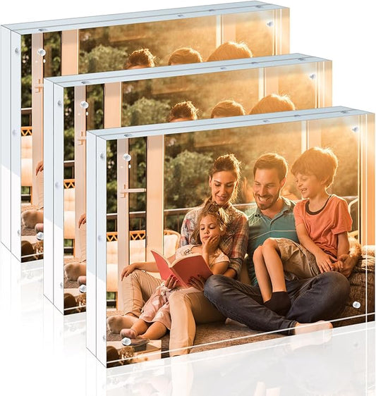 Egofine 8x10 Acrylic Frames 3 Pack, 20mm Thicker Frameless Clear Picture Frames, Double Sided Magnetic Picture Frames, Free Standing Desktop Display