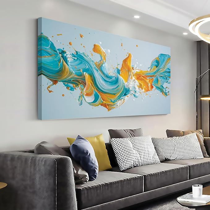 Ggaafet Blue Abstract Wall Art for Living Room Canvas Painting Prints Pigment Liquid Art Deco Modern Artwork Office Bedroom Family Room Decor Large
