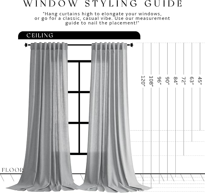 Jowels Grey Linen Curtains 108 Inch Long 2 Panels for Living Room | Gray Light Filtering Sheer Curtain, Back Tab Pocket Pleated Look, Boho Farmhouse Textured Privacy Drapes for Bedroom Window