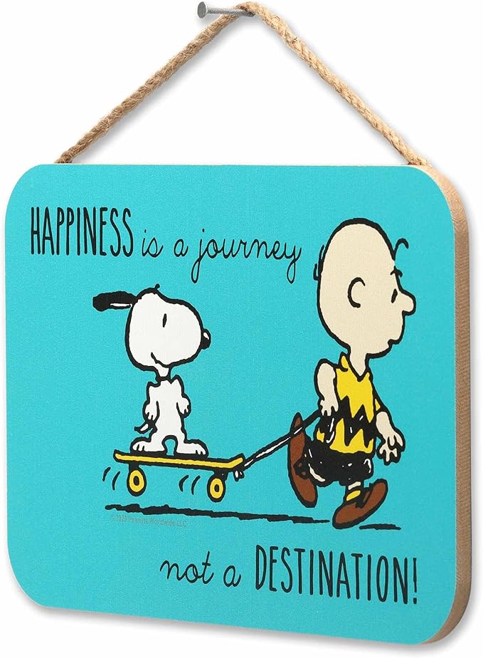 Peanuts Charlie Brown and Snoopy Happiness is a Journey Hanging Wood Wall Decor - Cute Snoopy Sign for Home, Office or Classroom