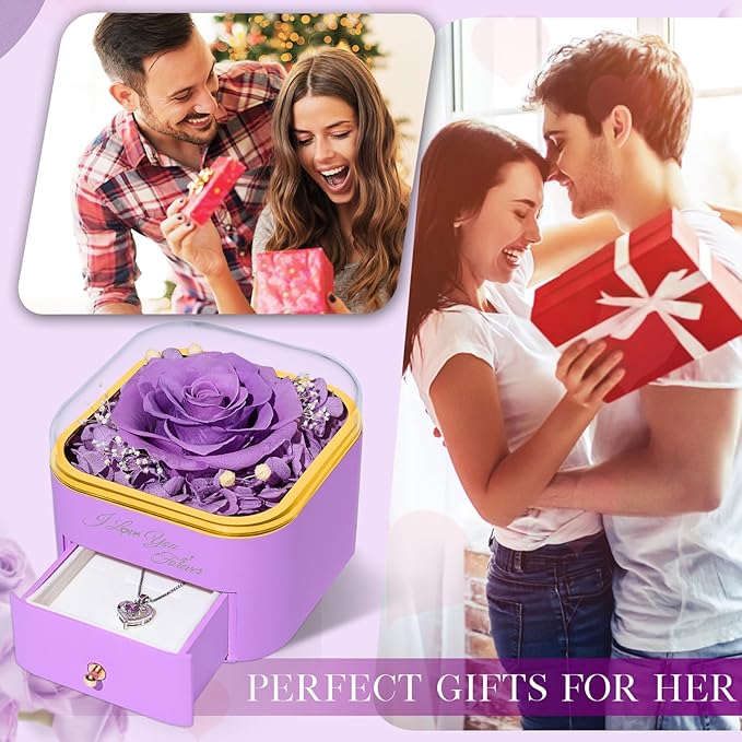 Beferr Birthday Gifts for Women Preserved Real Rose with Necklace Eternal Roses Forever Flowers for Delivery Anniversary Mothers Gifts for Mom Her Grandma Wife Sister from Daughter Son