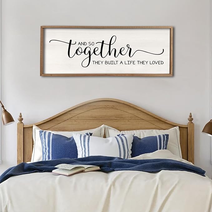 Surfapans And So Together They Built A Life They Loved Wall Decor 40”X15” Large Framed Farmhouse Wood Sign for Bedroom Above Bed Living Room Over Bed Wall Art Modern Hanging Decoration (Wood)