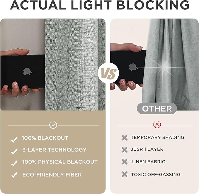 Joydeco Blackout Curtains for Bedroom - 84 Inch Long 100% Light Blocking 2 Panels Light Grey Drapes, Thermal Insulated Room Darkening Curtains, Linen Textured for Living Room, Rod Pocket & Back Tabs