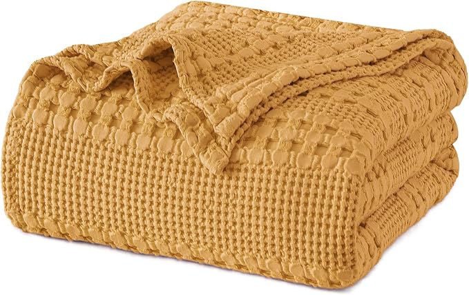 PHF 100% Cotton Waffle Blanket King Size for Bed, Lightweight Breathable and Soft for Summer, Luxury Aesthetic Waffle Weave Blanket for Home Decor & Gifts for Women, 108"x90", Pumpkin Orange