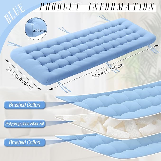 Vercraft Long Floor Cushion Large Floor Cushion with Brushed Cotton 74.8 x 27.5 x 3.15 in Jumbo Lounger Pillow for Outdoor Indoor Bay Window Meditation Yoga Reading Sleeping(1 Pc,Light Blue)