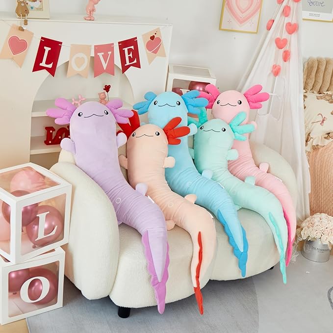 MaoGoLan Giant Axolotl Plush Toy Stuffed Animal, Huge Axolotl Body Pillow for Kids Girl Boy, Big Salamander Plush Glow in the Dark, Birthday Easter Baby Shower Party Gifts Decor Pink