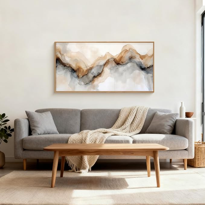 Abstract Neutral Framed Canvas Wall Art Set, Retro Watercolor Landscape Wall Decor, Modern Texture Art Prints, Minimalist Nature Wall Painting for Living Room, Bedroom, Office 20×40inches