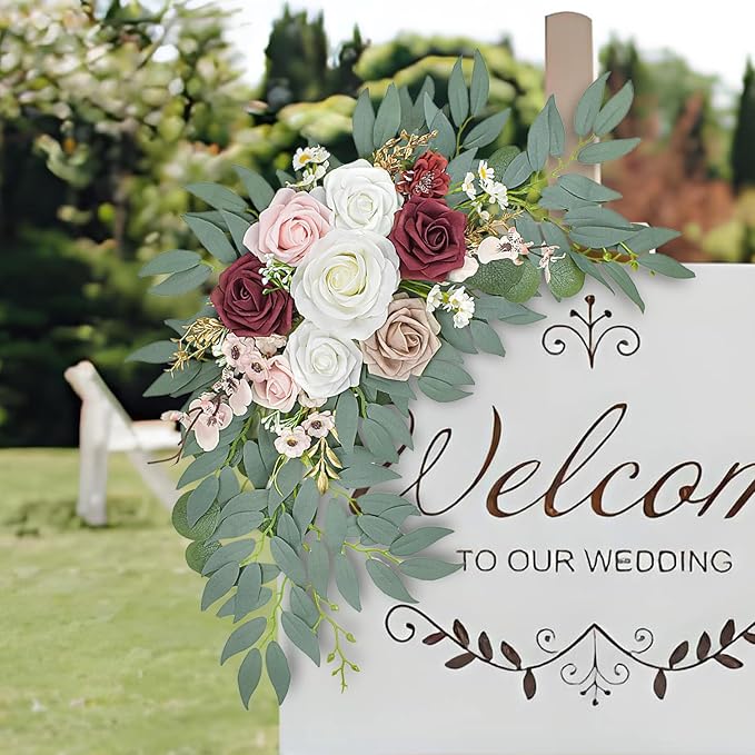 Wedding Arch Flowers, Artificial Arch Flowers for Wedding Welcome Signs Floral, Reception Backdrop Decoration, Bridal Shower, Baby Shower, Photo Backdrop Decorations (Red)