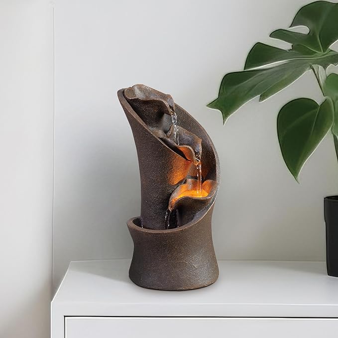 Kalona Tabletop Waterfall Fountain, 3-Tier Indoor Water Fountain for Home Office Decor, Relaxing LED Fountains with Artistic Stone-Look Design for Meditation (23005)