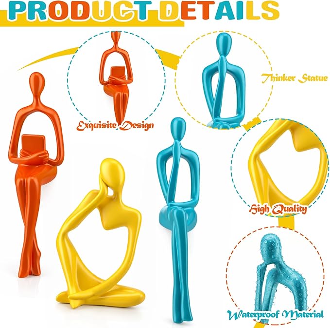 AceOrbit 3 Pcs Thinker Statues Mid Century Modern Decoration Thinker Sculptures Abstract Art Ornament Modern Aesthetic Figurine Decor Suitable for Home Bedroom Office Shelf Table Desk Bookshelf Decor