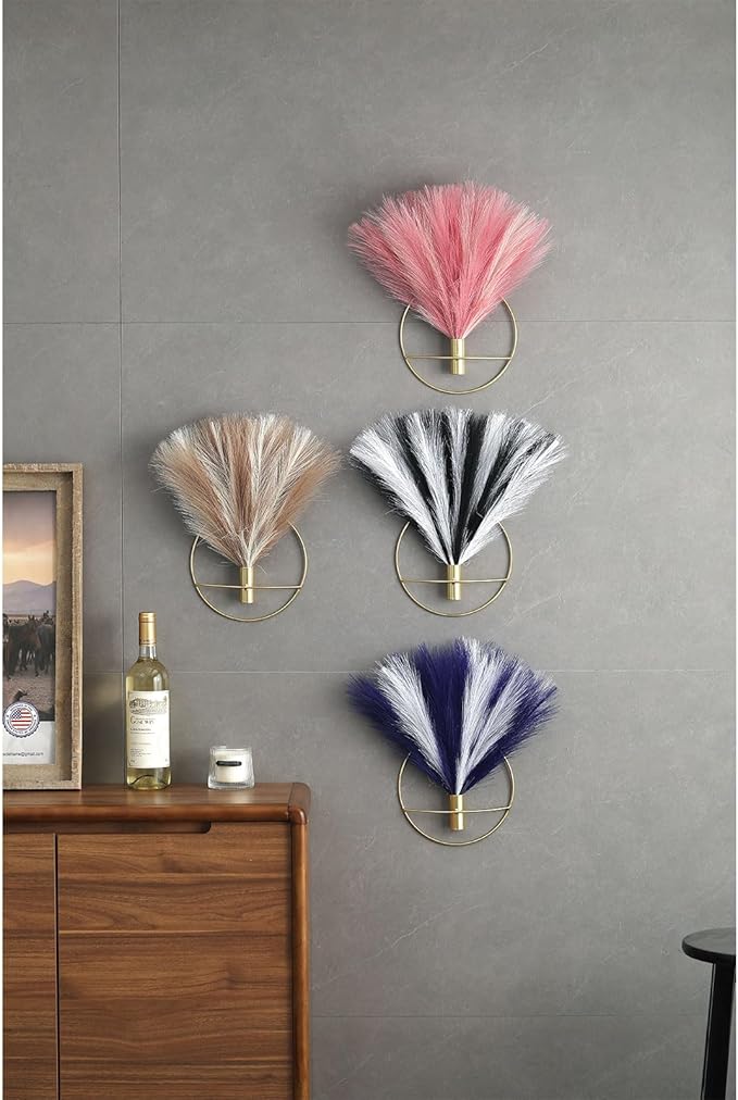 Pretty Jolly Boho Wall Decor - Hanging Artificial Pampas Display, Metal Wall Art for Living Room, Bedroom, Bathroom, Dining Room - Plant Decor 2 Pack, Ice Pink, Dark Pink, Gold
