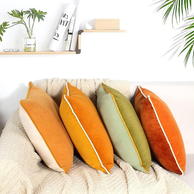Btyrle 8-Colors Velvet Throw Pillow Covers 16x16 Inch Set of 4 Decorative Velour Pillowcases Modern Double-Colored Cushion Covers for Sofa Couch,Green/Yellow
