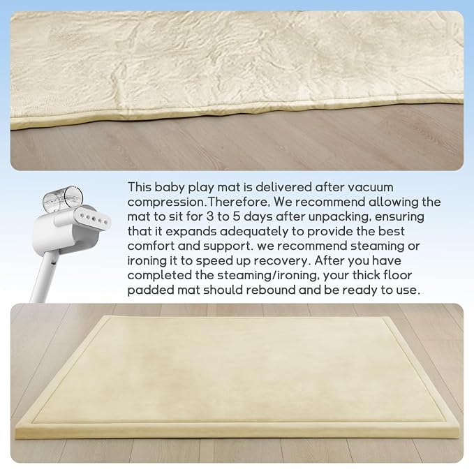 Baby Play Mat for Floor Nursery Rug Muscle Mat Area Rug Playroom Rug 65"x50" Playpen Mat Elastic Foam 1.3" Thick Crawling Mat for Babies,Toddlers, Infants, Kids,Light Beige