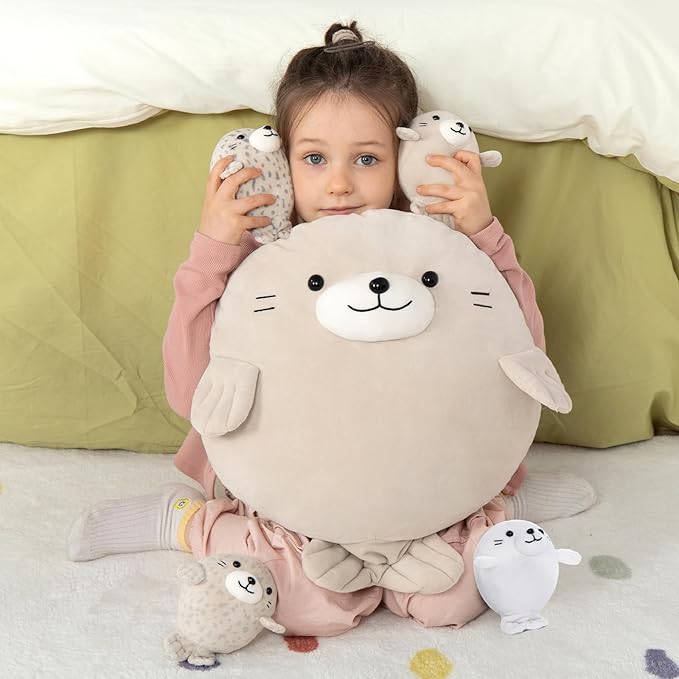 MaoGoLan 5Pcs Fat Seal Plush with 4 Babies Inside - 20" Giant Ultra Soft Seal Stuffed Animal Throw Pillow - Squishy Mother-Babies Collection Gift for Seal Lover,Kids,Boys, Gray