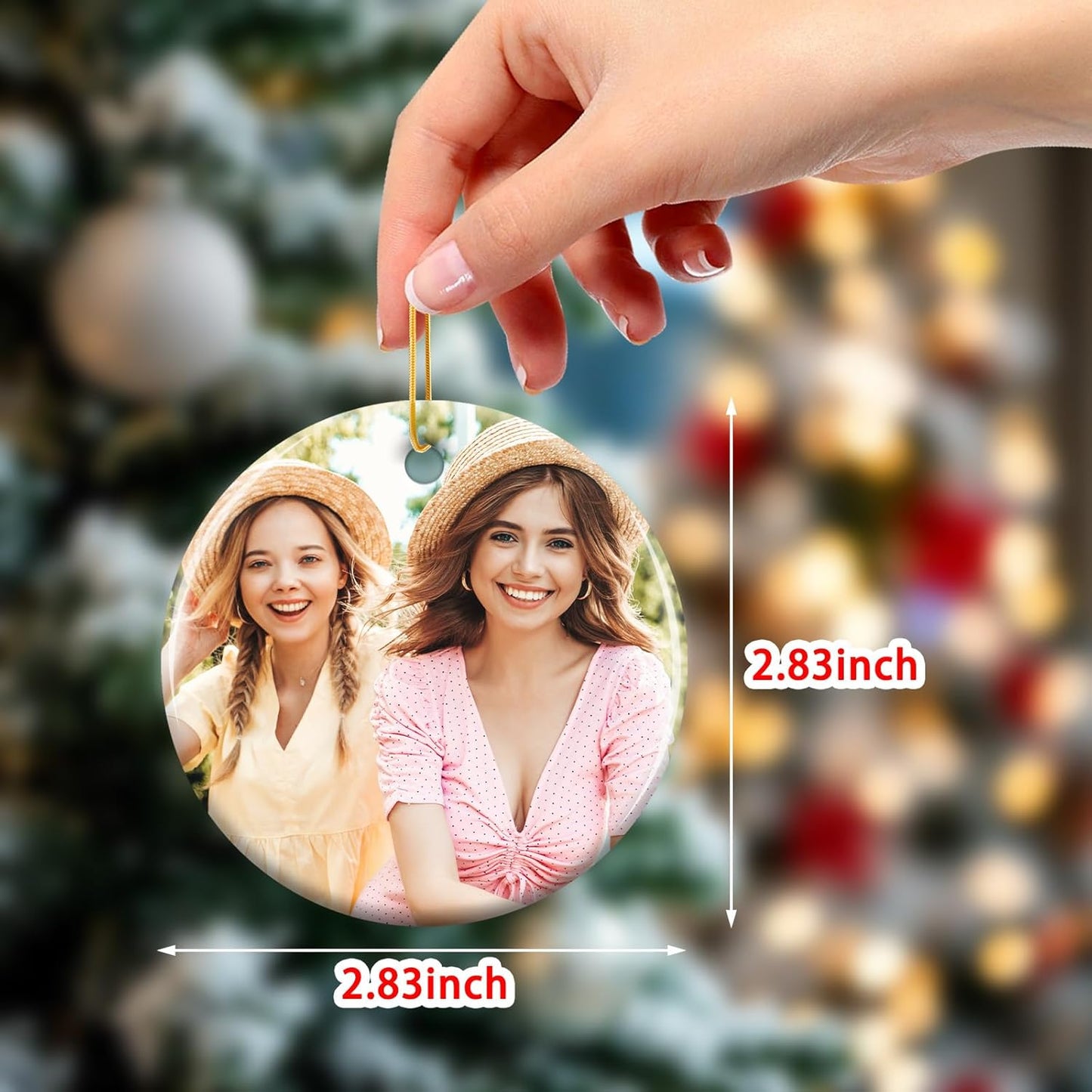 Personalized Christmas Ornaments 2025 - Custom Double-Sided Photo Ceramic Xmas Tree Hanging Decor, Unique for Family Friends (A04-Ceramic Style)