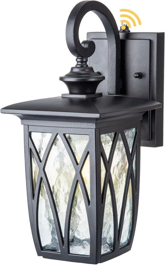 JYZ Dusk to Dawn Outdoor Wall Lantern, Craftsman Style Exterior Sconce Light with Water Ripple Glass, Traditional Porch Light Fixture Wall Mount Lamp for Front Porch Doorway Garage Patio Garden