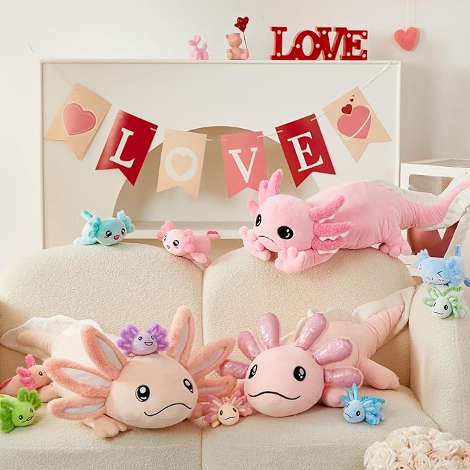 MaoGoLan Giant Glow in The Dark Axolotl Plush Pillow – 48'' Pink Axolotl Stuffed Animal, Hugging Salamander Plush Toy for Kids Girl Boy, Large Salamander Body Pillow Birthday Gift Baby Shower Decor