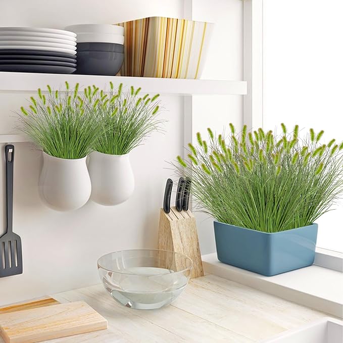 24PCS Artificial Dog Tail Grass Plant UV Resistant Outdoors Faux Plants Ornamental Wheat Grass Cattails Artificial Flowers Home Decor for Outdoor Garden