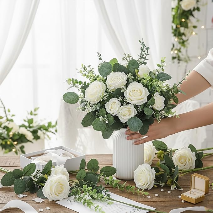 Mixed Eucalyptus Leaves Stems Bulk Artificial Silver Dollar Leaves Picks Dried Eucalyptus Bundle Faux Spray for Wedding Vase Bouquet Decor (240, Green)