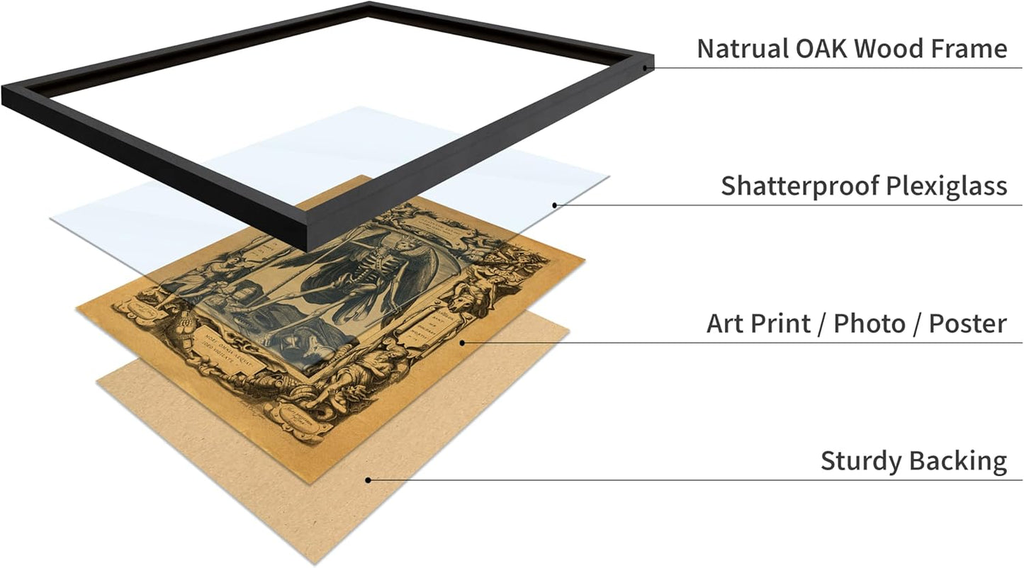 Poster Master Vintage Medieval Poster - Retro Gothic Print - Gift for Artist, Friend - Angel of Death, Memento Mori, Life, Skeleton, Dark - Wall Decor for Home, Living Room, 8x10 Black Framed