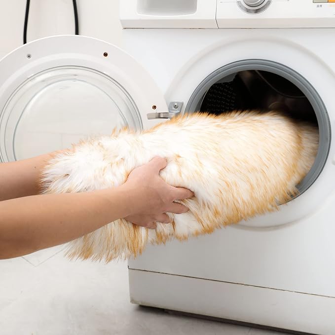 Faux Fur Sheepskin Runner Rug White Yellow 2x6 ft Ultra Soft Shaggy Plush Fluffy Fuzzy Area Carpet Decorative Chair Cover Floor Mat for Bedroom Sofa Living Room Bedside