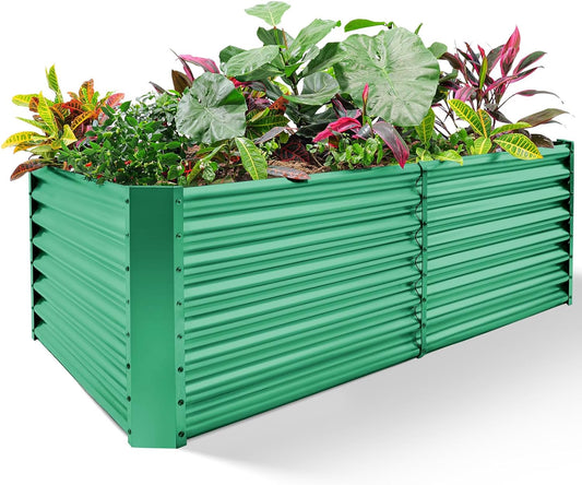 Land Guard 8×4×2 ft Galvanized Raised Garden Bed Kit, Galvanized Planter Raised Garden Boxes Outdoor, Oval Large Metal Raised Garden Beds for Vegetables(Green)…