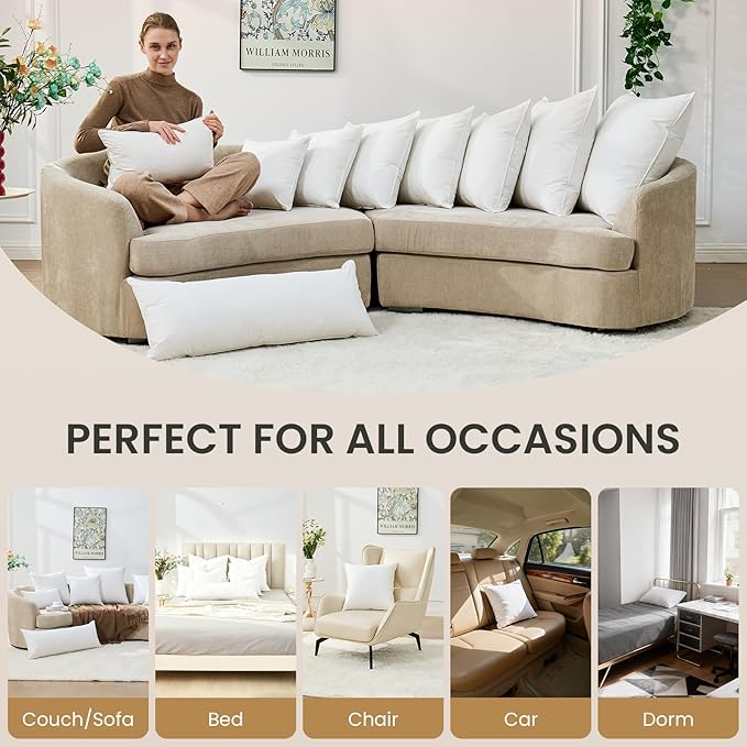 BHZ 14x36 Pillow Inserts Set of 2, Down Feather Alternative Lumber Pillow Inserts for Couch Sofa, Decorative Soft Large Rectangle White Throw Pillows Insert for Bed Dorm with Breathable Cover