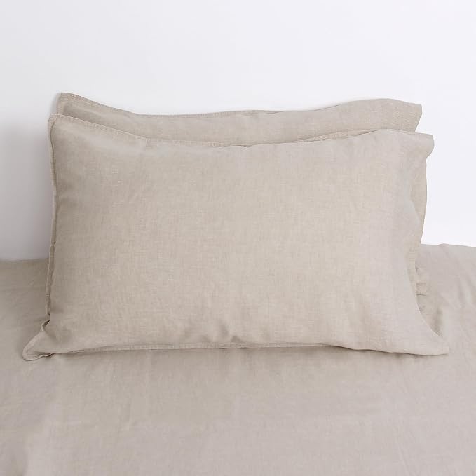Linen Pillow Cases 100% French Natural Linen Pillowcase Set of 2-Stone Washed Moisture-Absorbing Linen Pillow Shams King Size(20''x40''),Natural Linen