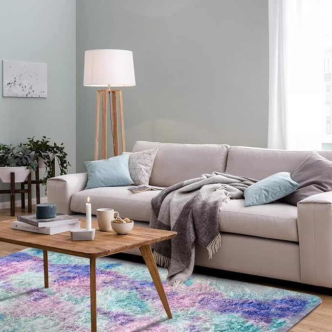 A Nice Night Shaggy Fluffy Faux Fur Area Rug,Soft, Luxurious Shag Carpet Rugs for Nursery Rug, Bedroom, Living Room, Luxury Bed Side Plush Carpets, Rectangle (Light Purple, 6'x9')