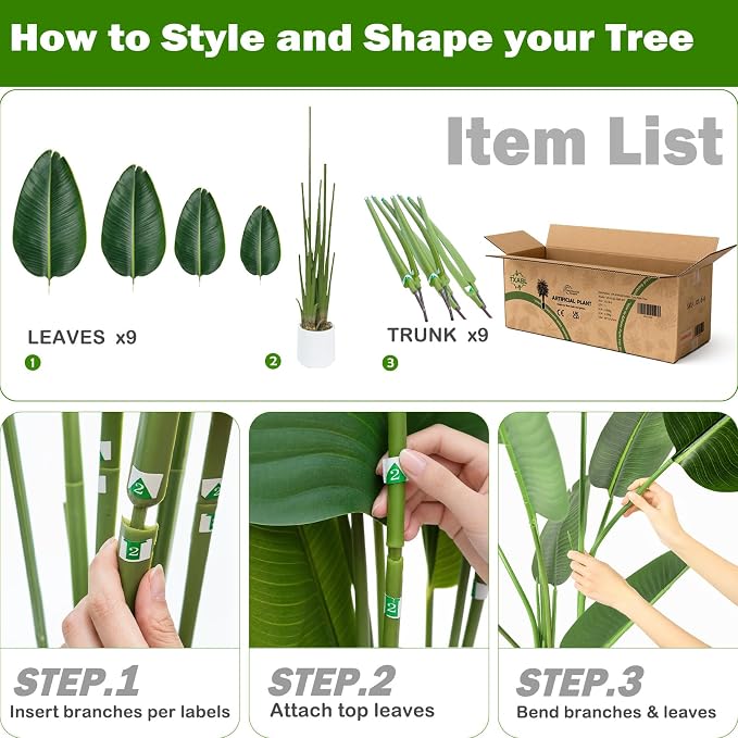 Pack 2 Artificial Bird of Paradise Plant 4FT Fake Palm Tree Feaux Plants in White Pot Artificial Tree Fake Plant for Indoor Outdoor Modern Decoration for Home Living Room Office