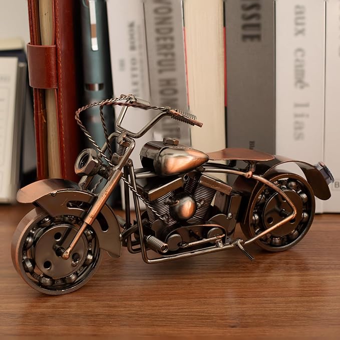 Handmade Vintage Motorcycle Figurine - 10" Scrap Metal Art Sculpture - Motorcycle Gifts for Men & Women, Unique Fathers Day Birthday Gift for Dad Husband Bikers - Man Cave, Office & Home Decor