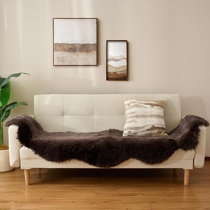 Premium Genuine Sheepskin Area Ruge - Real Wool Fur Shaggy Carpet | Fluffy Soft Natural Lambskin Rug Seat Chair Covers for Couch Sofa Bedroom Living Room(Coffee,2×6 Feet Sheepskin)