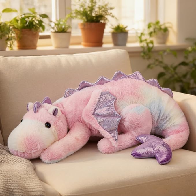 ARELUX Large 36in Cute Dragon Stuffed Animals Plush Toy Soft Colorful Pink Pterosaur Plushie Giant Fuzzy Dinosaur Pillow Plushies with Wings Cuddly for Friends Family Member