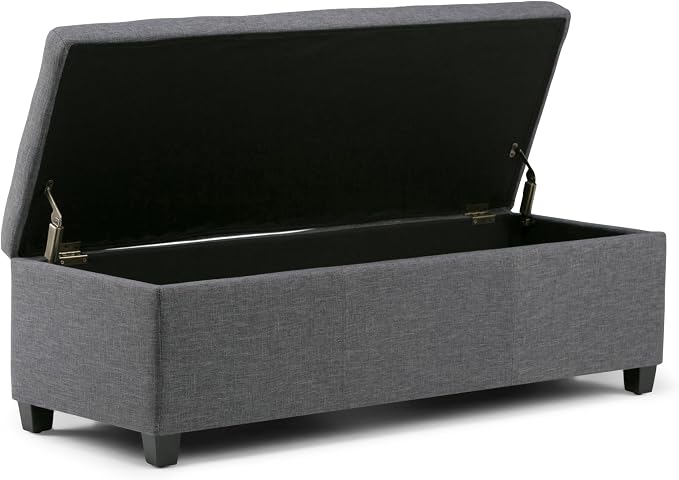 SIMPLIHOME Avalon Storage Ottoman Bench - 48" Wide x 16" High Upholstered Linen Look Fabric Rectangular Lift-Top Ottoman in Slate Grey, Contemporary Bench for Living Room with High-Density Foam