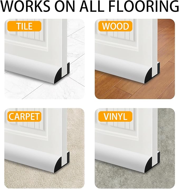 2 Pack Door Draft Stopper 36" Adjustable Under Door Draft Stopper Soundproofing 30 Inch to 36 Inch Noise Blocker Seal Large Gap up to 1.2", Easy to Install White