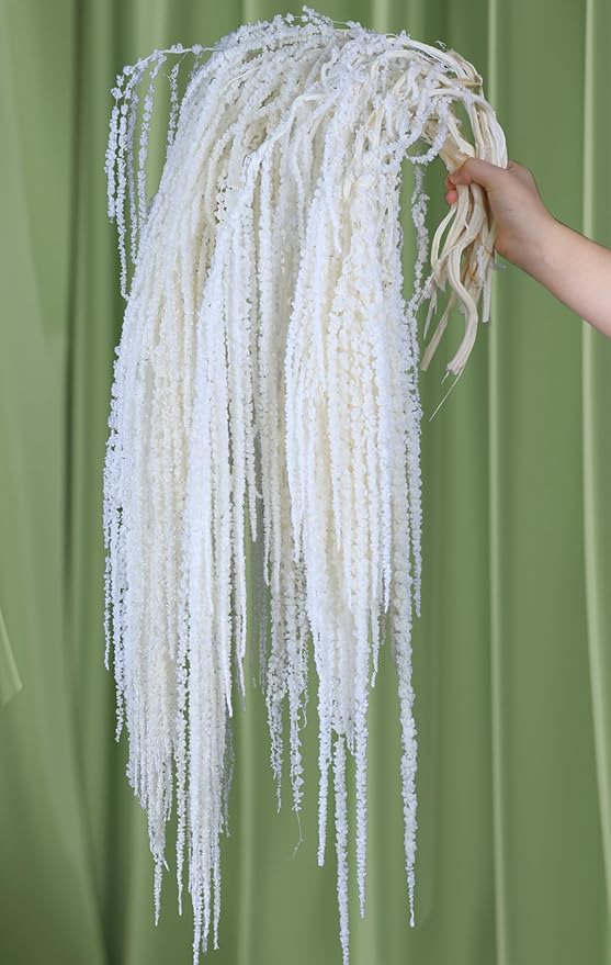 Glicrili 10Pcs Natural Dried Wisteria Hanging Flowers - 23" Bleached White Preserved Amaranthus for Wedding Decor, Dry Flowers Arrangement, Garlands, Home Decor, Vase Filler, Wall Decoration