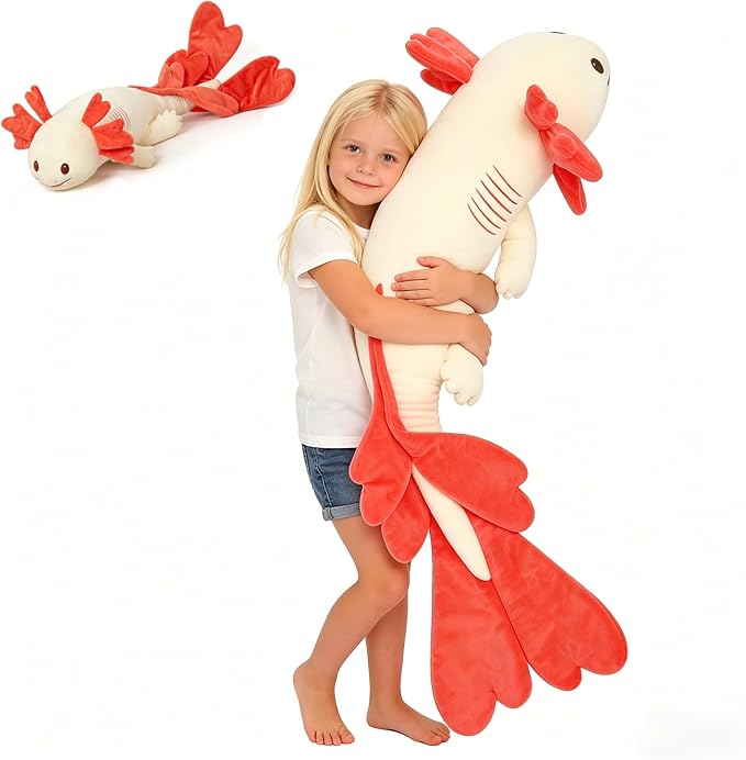 MaoGoLan Giant Axolotl Plush Body Pillow, Large 44" Love Axolotl Stuffed Animal for Girl Boy Kid, Long Pink Salamander Plush Pillow for Birthday Gifts, Baby Shower Party Favor Decor