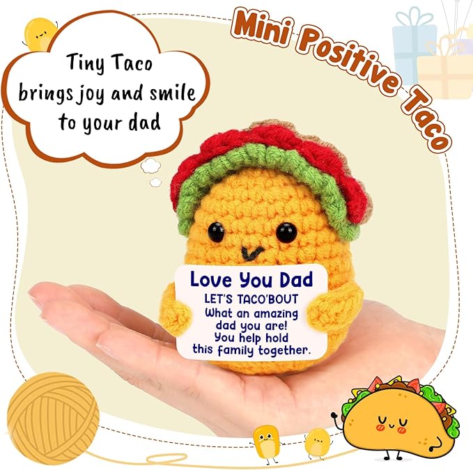 Dad Birthday Gifts from Daughter Son Wife, Best Dad Ever Cool Funny Cute Small Gifts for New Single Step Dads Thank You Daddy Present Valentines Fathers Day Christmas Handmade Crochet Taco Gift