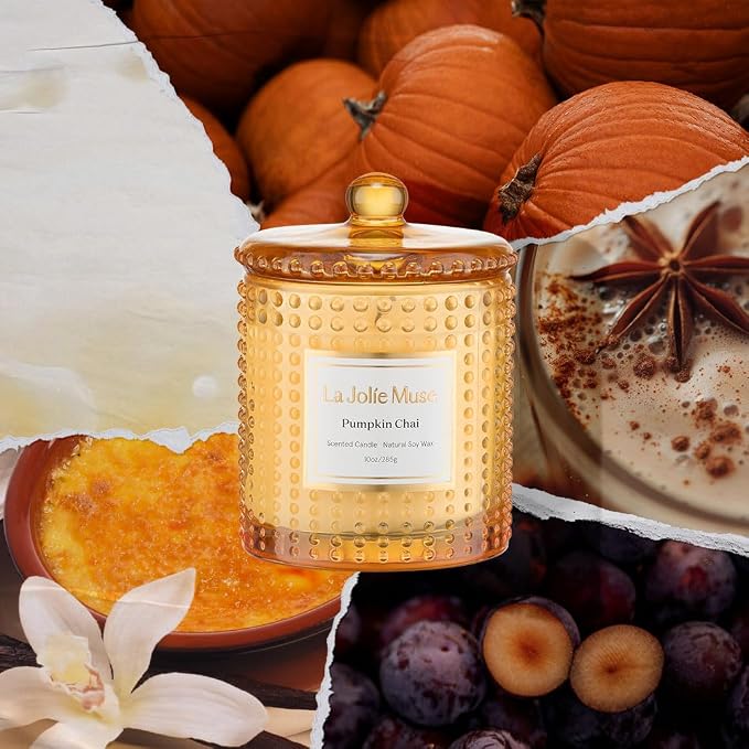 LA JOLIE MUSE Pumpkin Chai Scented Candles for Home, Natural Soy Wax,55 Hrs | Fall Candle for Thanksgiving Holiday, Large Jar Luxury Candle, Clean Non Toxic, Decorative Gifts for Women & Men, Spicy Chai