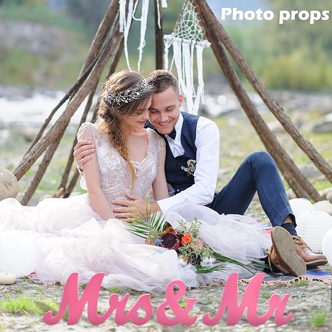 JOYLEX Mr Mrs Sign for Wedding Table, Mr and Mrs Wooden Letters, Mr. & Mrs. Party Decoration Items(Pink)