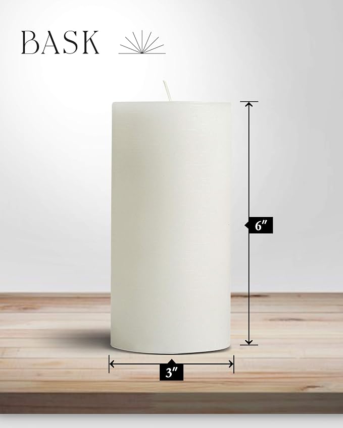 Bask Mottled Pillar Candles, Set of 6, 3x6, Dripless White Decor Candles | Beautiful Candles for Home Decor, Relaxation & All Occasions