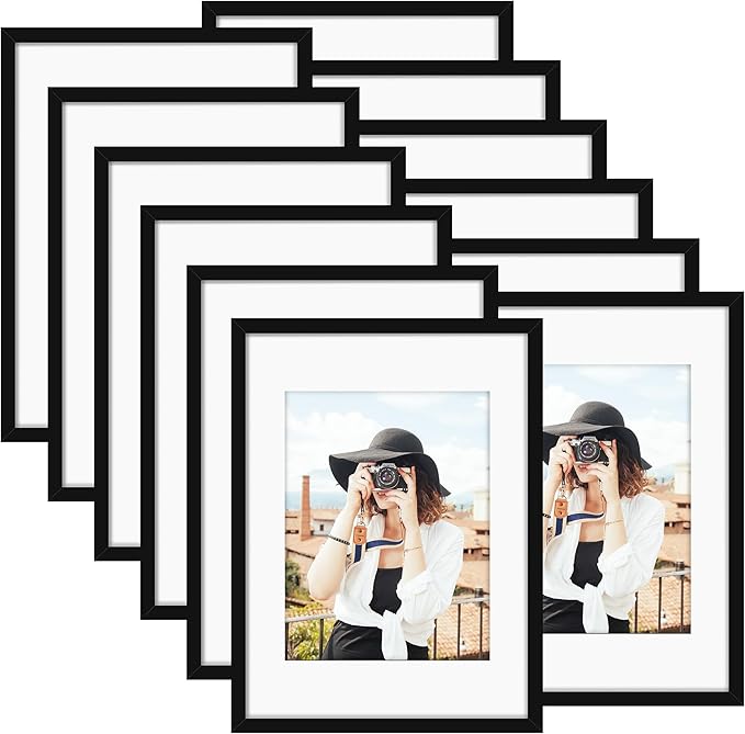 Picrit 11x15 Picture Frame Set of 12, Display 8.5x11 with Mat or 11x15 without Mat, Photo Frames for Wall Mounting Display, Black
