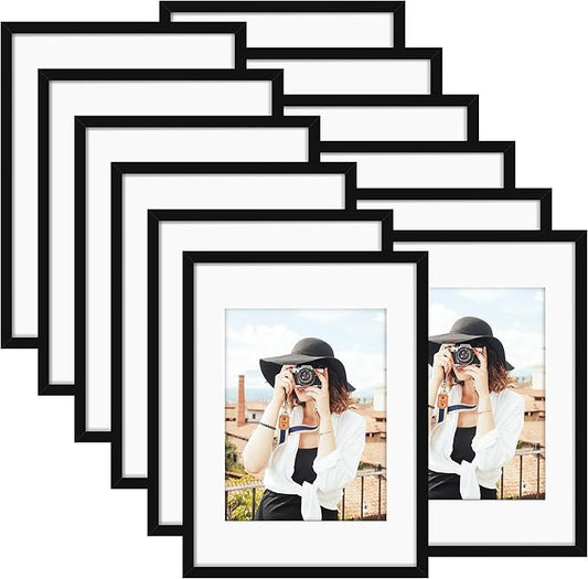 Picrit 11x15 Picture Frame Set of 12, Display 8.5x11 with Mat or 11x15 without Mat, Photo Frames for Wall Mounting Display, Black